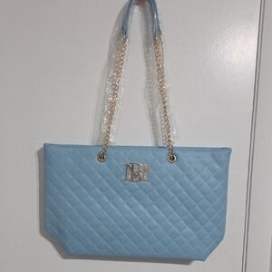 Badgley Mischka Light Blue Quilted Shoulder Bag